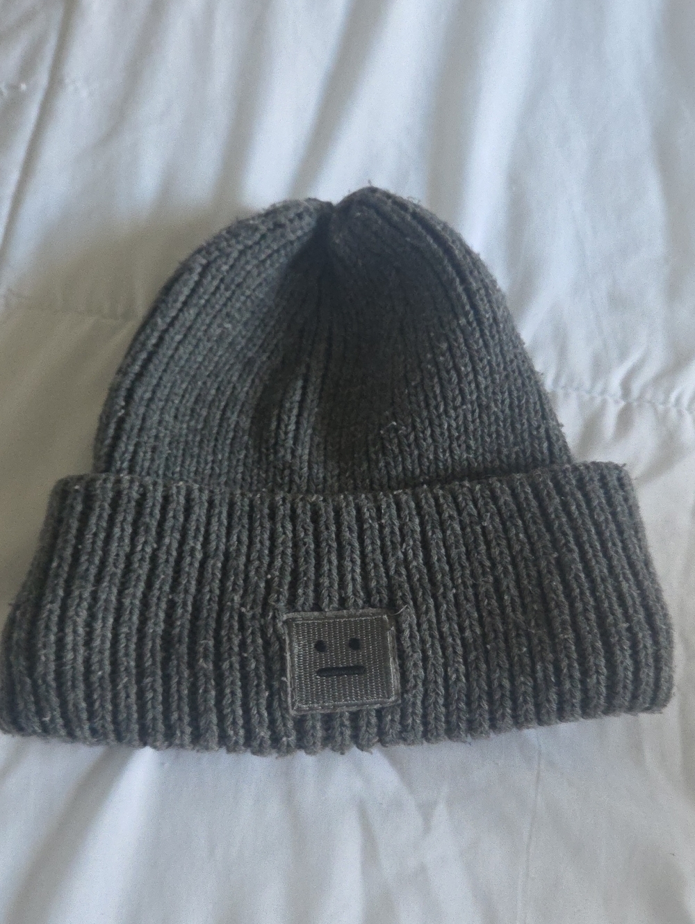 Mens Gray Knit Cuffed Beanie Hat